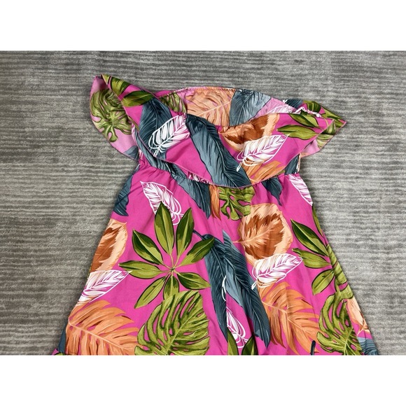 Shein Dress Womens XL Pink Tropical Floral Strapless Mini Polyester - Picture 8 of 13